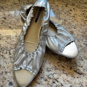 Brand new Zara silver ballet peep toe flats